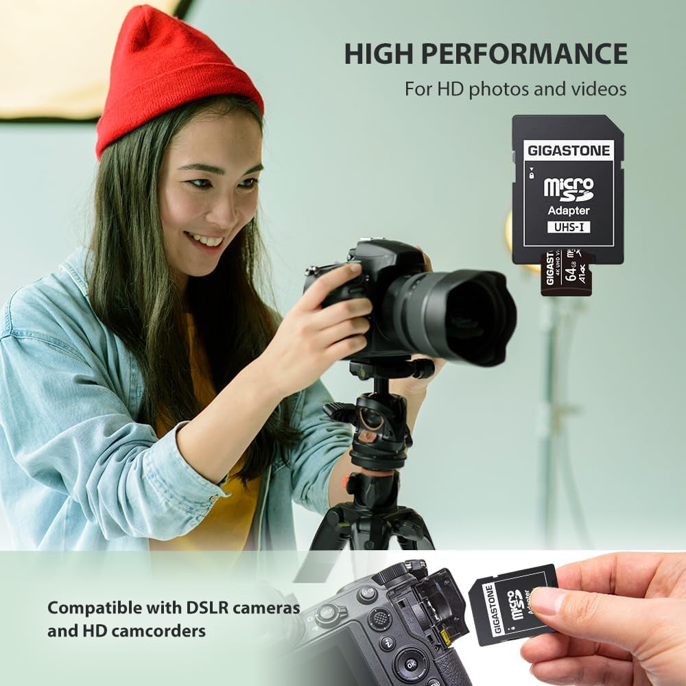 64GB 10-Pack Micro SD Card, 4K UHD Video, Surveillance Security Cam Action Camera Drone Professional, 90Mb/S Micro SDXC UHS-I A1 Class 10