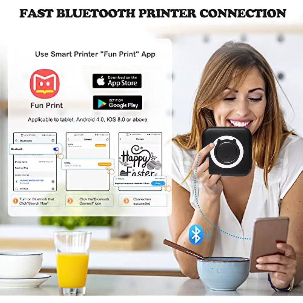 Mini Portable Thermal Printer Paper Photo Pocket Thermal Printer Printing Wireless BT Connect Printers 200Dpi Photo Lable
